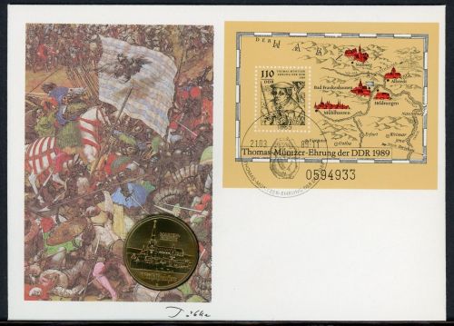 DDR 1989 Numisbrief 5 Mark Th. Müntzer - Worbes 60 ST