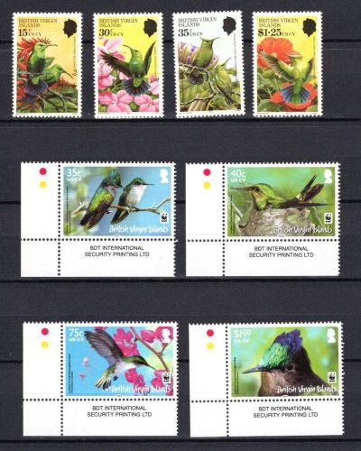 Jungferninseln MiNr. 424-427 und 1238-1241, postfrisch Vögel Kolibris