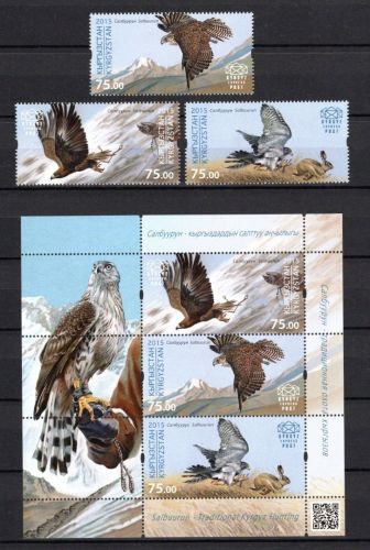 Kirgisistan MiNr. 10-12 mit Block 2 postfrisch Jagdadler / Jagdfalke 2015