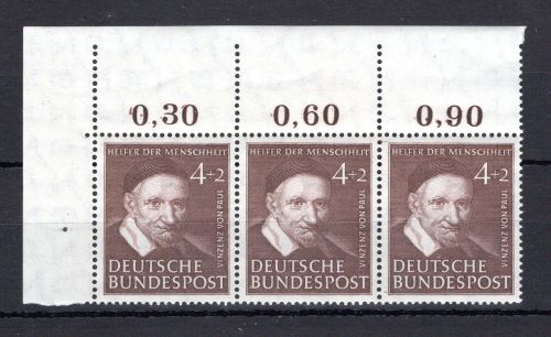 Bund 143 MiNr. waag. 3er Streifen Eckrand ol postfrisch ungefaltet