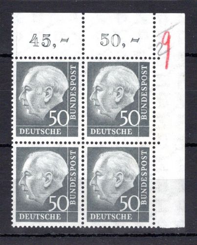 Bund MiNr. 189 postfrisch 4er Block Eckrand or, ungefaltet