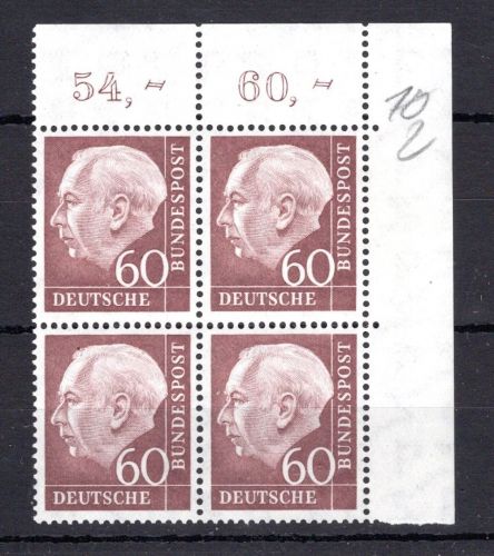 Bund MiNr. 190 postfrisch 4er Block Eckrand or, ungefaltet
