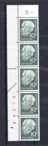 Bund MiNr. 259 Y postfrisch 5er Str. BZ-Nr. Steuerstriche, ungefaltet
