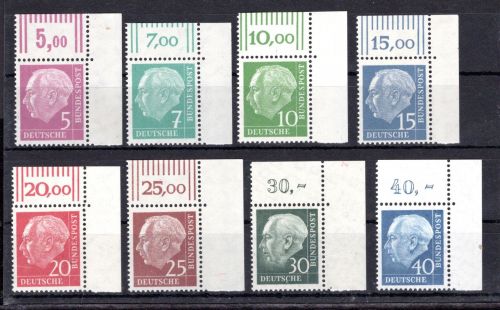 Bund MiNr. 179-260 Y postfrisch Eckrand or, Heuss lumogen