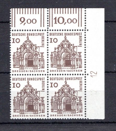 Berlin MiNr. 242 DZ postfrisch als 4er Block Eckrand or, ungefaltet