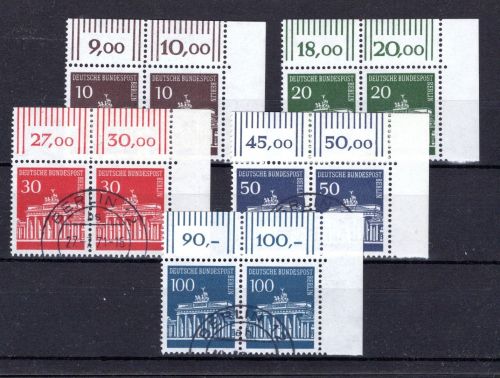 Berlin MiNr. 286-290 gestempelt waag. Paare Eckrand or, ungefaltet