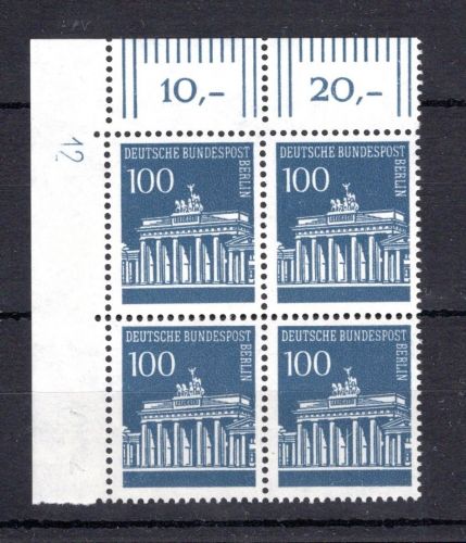 Berlin MiNr. 290 DZ postfrisch im 4er Block Eckrand ol, ungefaltet