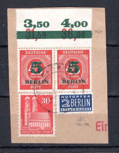 Berlin MiNr. 64 P OR ndgz u.a. Briefstück waag. Paar
