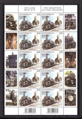 Österreich Kleinbogen MiNr. 2916 postfrisch Eisenbahn, Lokomotive
