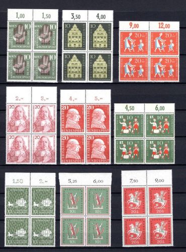Bund lk. Lot 4er Blöcke Oberrand postfrisch aus 1956-1957