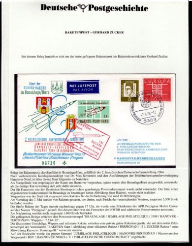 Bund Raketenpost Start Zuckerrakete 7.5.1964 in Braunlage