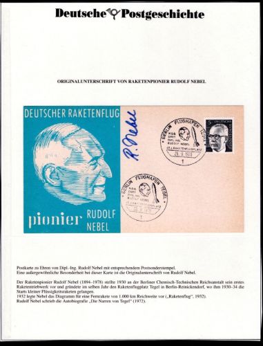 Bund Autogramm Beleg Rudolf Nebel Sonderstempel Originalunterschrift