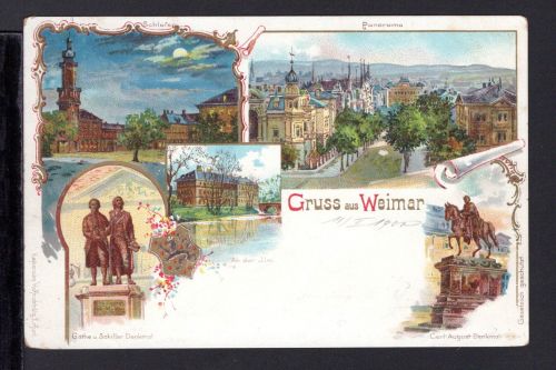 AK Weimar 1900 Schloss, Goethe-Schiller Denkmal, Carl August Denkmal