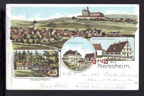 AK Neresheim 1906 Mariabuch-Kapelle, Fürstl. Domäne Hochstatt,