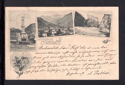 AK Bozen 1897 Burg Runkelstein, Denkmal W.v.d. Vogelweide