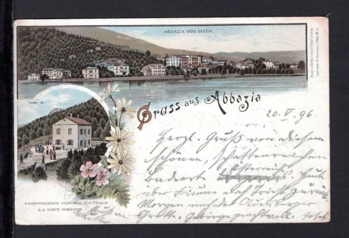 AK Abbazia/ Triest 1896 Totalansicht, Kronprinzessin Schutzhaus