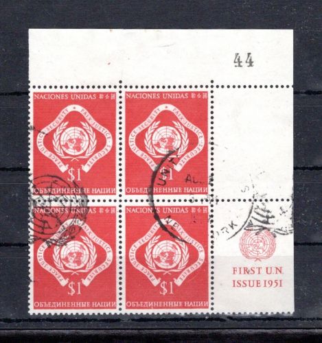 UNO New York MiNr. 11 x RZf KN III #44 gestempelt 4er Block