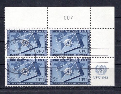 UNO New York MiNr. 22 RZf KN #007 gestempelt 4er Block