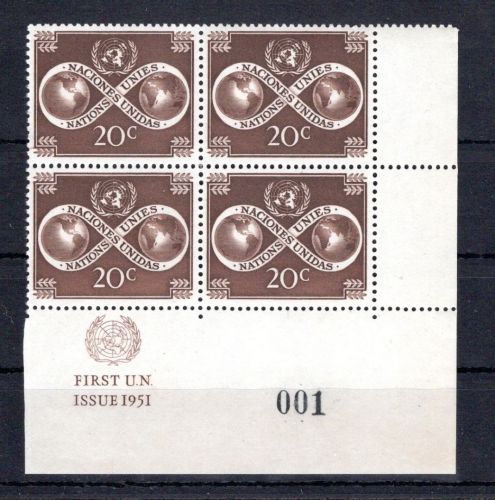 UNO New York MiNr. 8 RZf KN I #001 postfrisch 4er Block, BR dgz