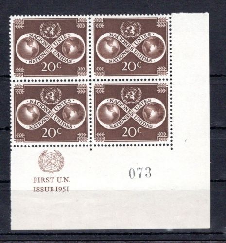 UNO New York MiNr. 8 RZf KN I #073 postfrisch 4er Block, BR ndgz