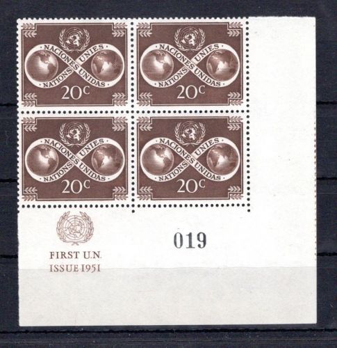 UNO New York MiNr. 8 RZf KN I #019 postfrisch 4er Block, BR ndgz