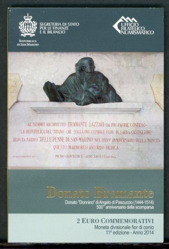 San Marino Coincard 2 Euro 2014 im Folder "Bramante" BU