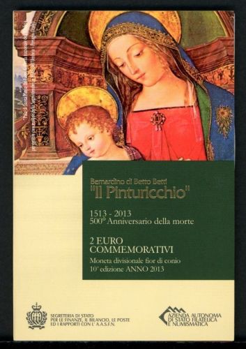 San Marino Coincard 2 Euro 2013 im Folder "Pinturichio" ST