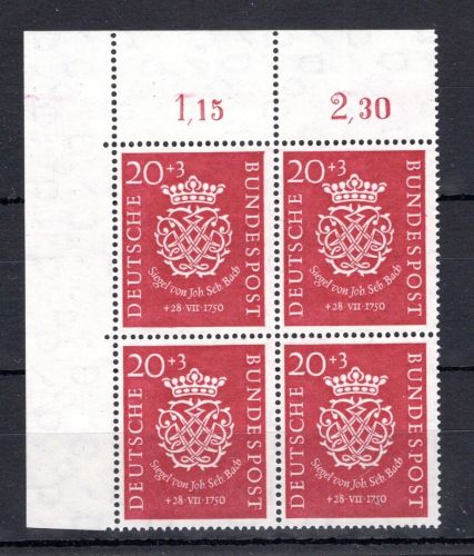 Bund MiNr. 122 postfrisch 4er Block Eckrand ol, ungefaltet
