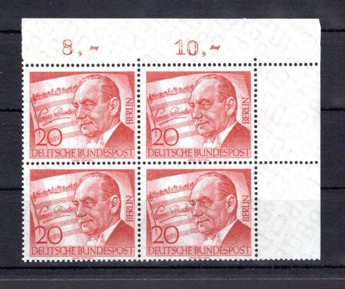 Berlin MiNr. 156 postfrisch 4er Block Eckrand or, ungefaltet