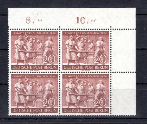 Berlin MiNr. 125 postfrisch 4er Block Eckrand or, ungefaltet