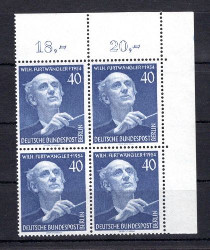 Berlin MiNr. 128 postfrisch 4er Block Eckrand or, ungefaltet