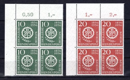 Berlin MiNr. 138-139 postfrisch 4er Blöcke Eckrand or, ungefaltet