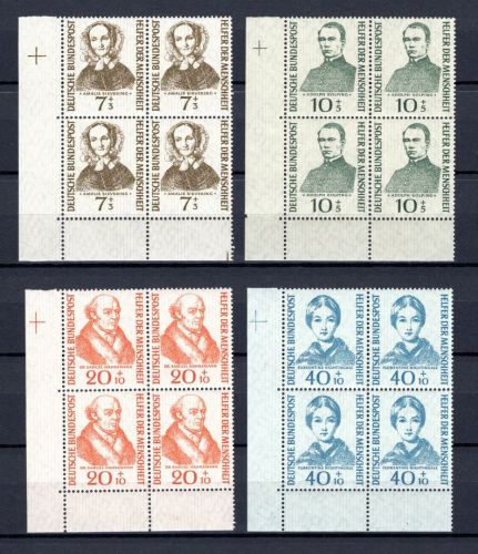 Bund MiNr. 222-225 postfrisch 4er Blöcke Eckrand ul, ungefaltet