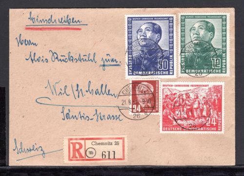 DDR MiNr. 286-288 + ZF R-Brief Ankunftsstempel