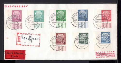 Bund Heuss Lumogen MiNr. 179-260 y R-Brief incl. 185 y DZ