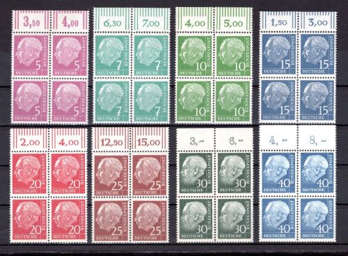 Bund Heuss Lumogen MiNr. 179 y ff postfrisch als 4er Blöcke Oberrand