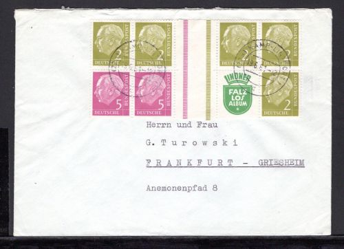 Bund Zusammendrucke MiNr. WZ 10 + 12 gestempelt auf Brief