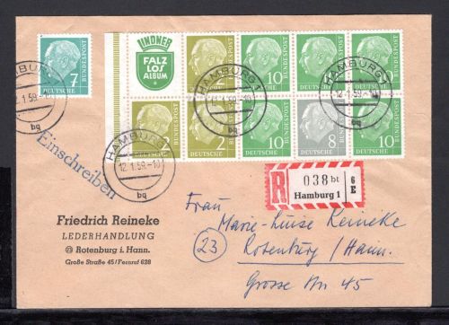 Bund Zusammendruck MiNr. H-Blatt 7 + ZF Mehrfachfrankatur auf R-Brief