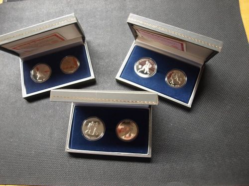 Südkorea 1986 + 1987 3x 1000 + 3x 2000 Won Olympiade 1988 in Etuis PP