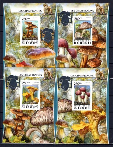 Dschibuti MiNr. 1024-1027 als EB Karton, Silberaufdruck postfrisch Pilze