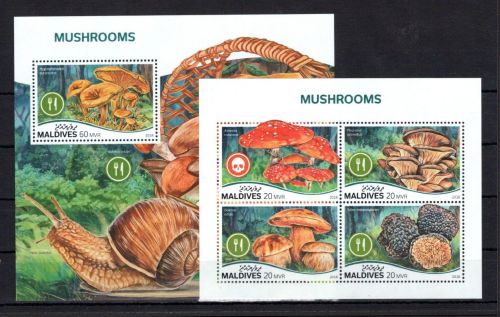 Malediven MiNr. 7708-7711 + Block 1207 postfrisch Pilze