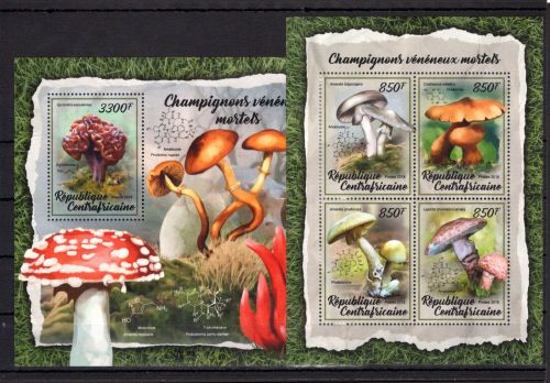 Zentralafr. Republik MiNr. 7550-7553 + Block 1711 postfrisch Pilze
