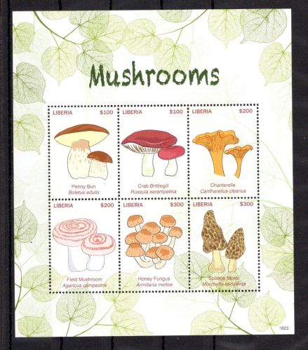 Liberia MiNr. 7287-7292 postfrisch als ZD-Bogen, Pilze