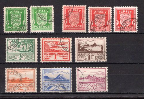 Bes. Geb. WK II Jersey MiNr. 1-8 gestempelt 1-2 x-z geprüft Möhle