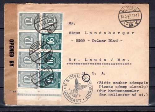 Gemeinschaftsausgaben H-Blatt MiNr. 123 Einzelfrankatur Zensurpost