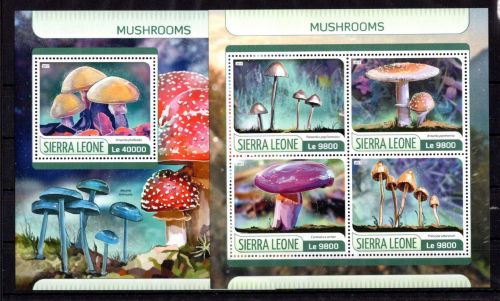 Sierra Leone MiNr. 8555-8558 + Block 1240 postfrisch Kleinbogen, Pilze