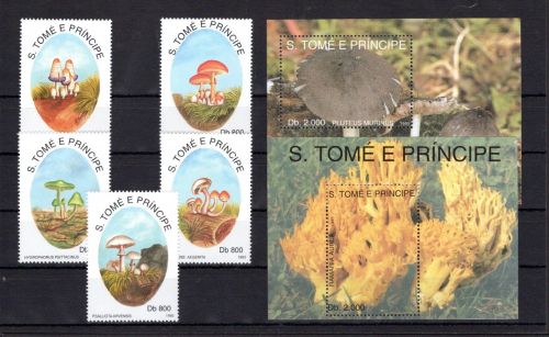 Sao Tome e Principe MiNr. 1392-1396 + Block 296-297 postfrisch Pilze