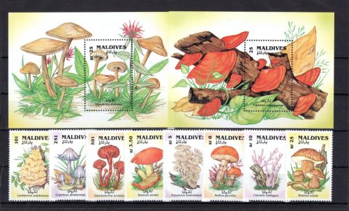 Malediven MiNr. 1728-1735 + Block 231-232 postfrisch Pilze