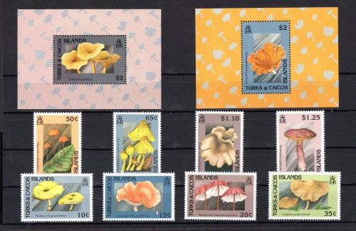 Turks und Caicos MiNr. 1009-1016 + Block 105-106 postfrisch Pilze