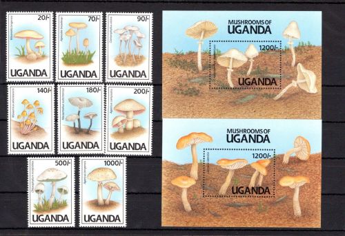 Uganda MiNr. 950-957 + Block 146-147 postfrisch Pilze